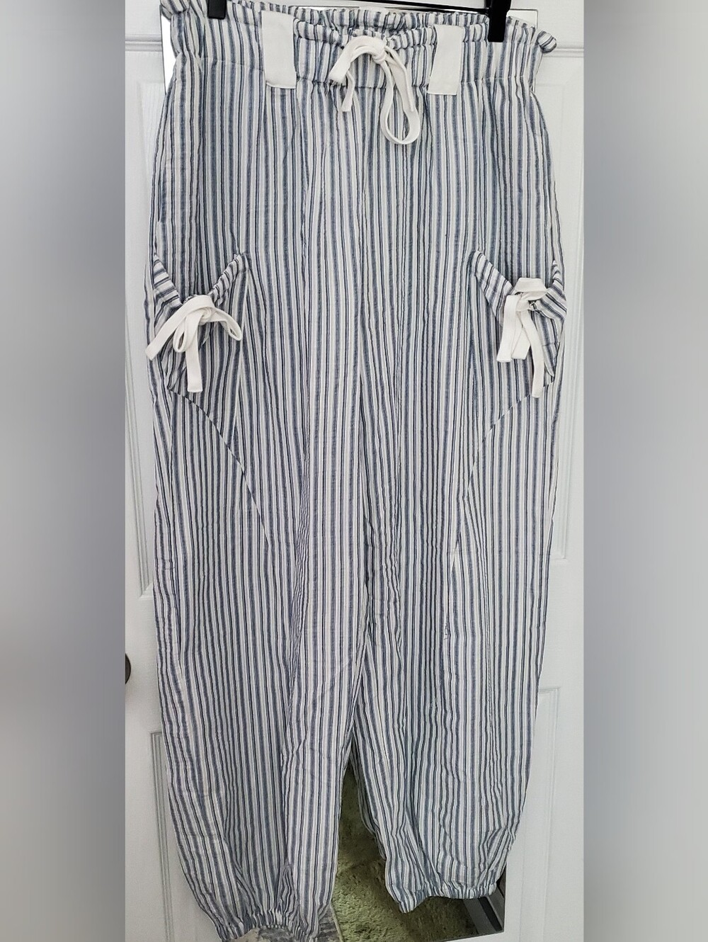 Very J Blue and White Striped Tie-Waist Pants